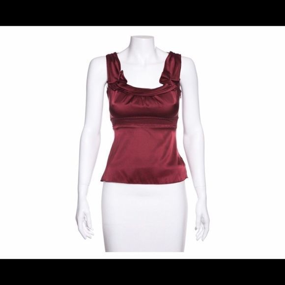 ELIE TAHARI Burgundy Ruffle Trim Silk Blouse - Picture 7 of 13
